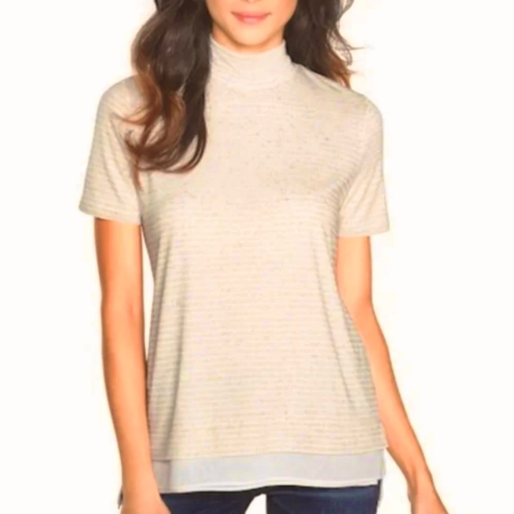 WHBM TAN MOCK NECK LAYERED TOP